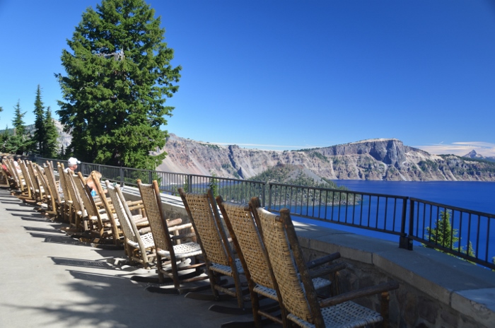 Crater Lake Lodge's terrace overlooking the lake